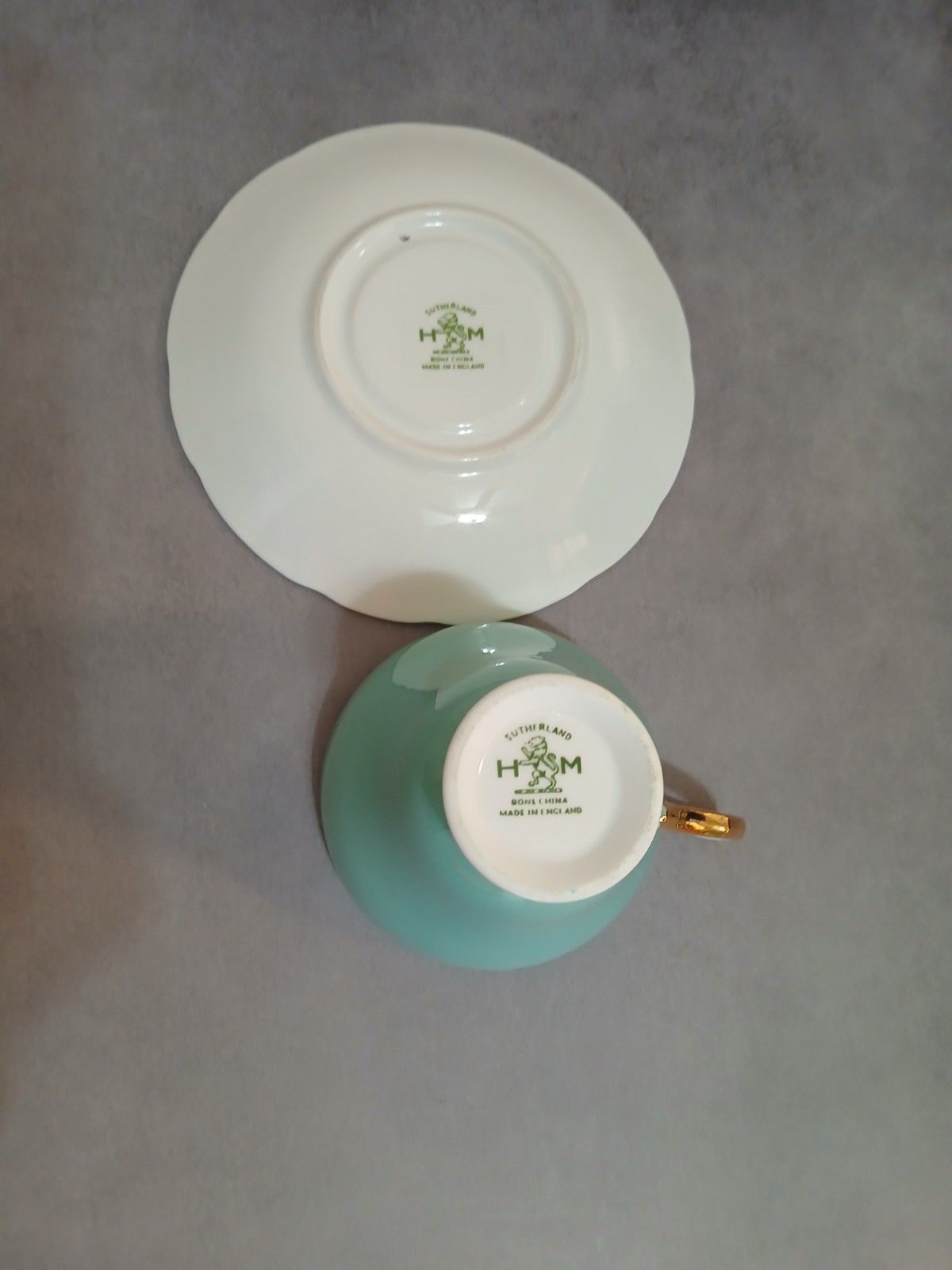 Rare Vintage H&M Sutherland China Solid Teal Teacup w/Saucer