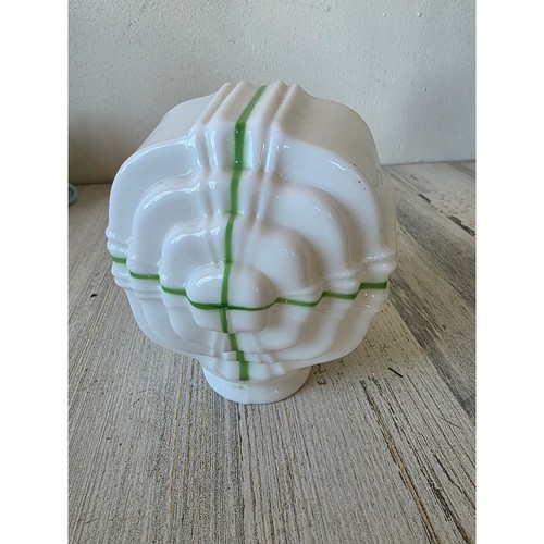Vintage milk glass green lamp shade White square deco unique