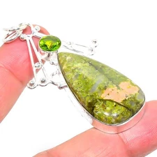 Unakite Jasper Gemstone Handmade 925 Sterling Silver Jewelry Pendant  RM-145