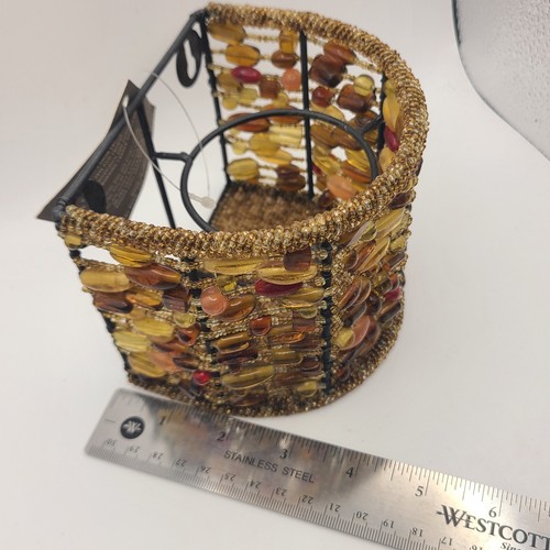 2 New Pottery Barn "Madura" Amber Beaded Wall Sconce Votive Candle Holder Boho - Picture 6 of 8