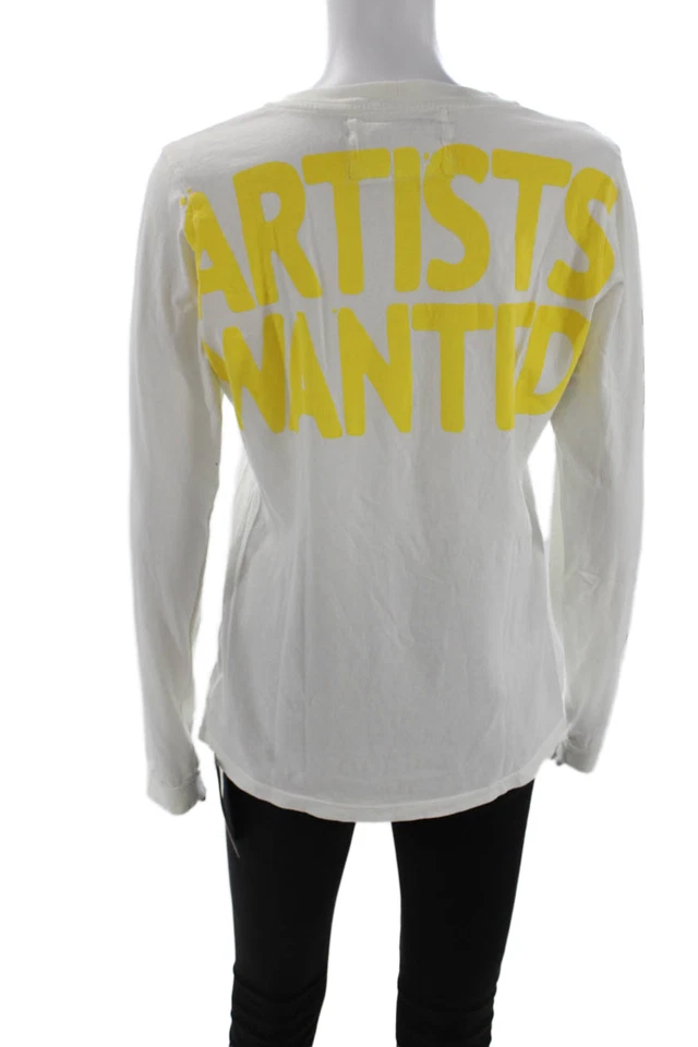 FREE CITY Womens Long Sleeve Graphic Cotton Crew Neck T Shirt White Size S - Image 3 of 4