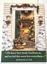 Vintage Christmas Card Blank Open Front Door to Fireplace Scene DaySpring