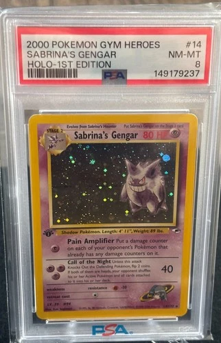 Sabrina's Gengar 1st Edition 014/132 Gym Heroes Holo in a PSA 8
