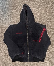 Snap-On black embroidered logos canvas work Zip Up Hooded jacket men s XL