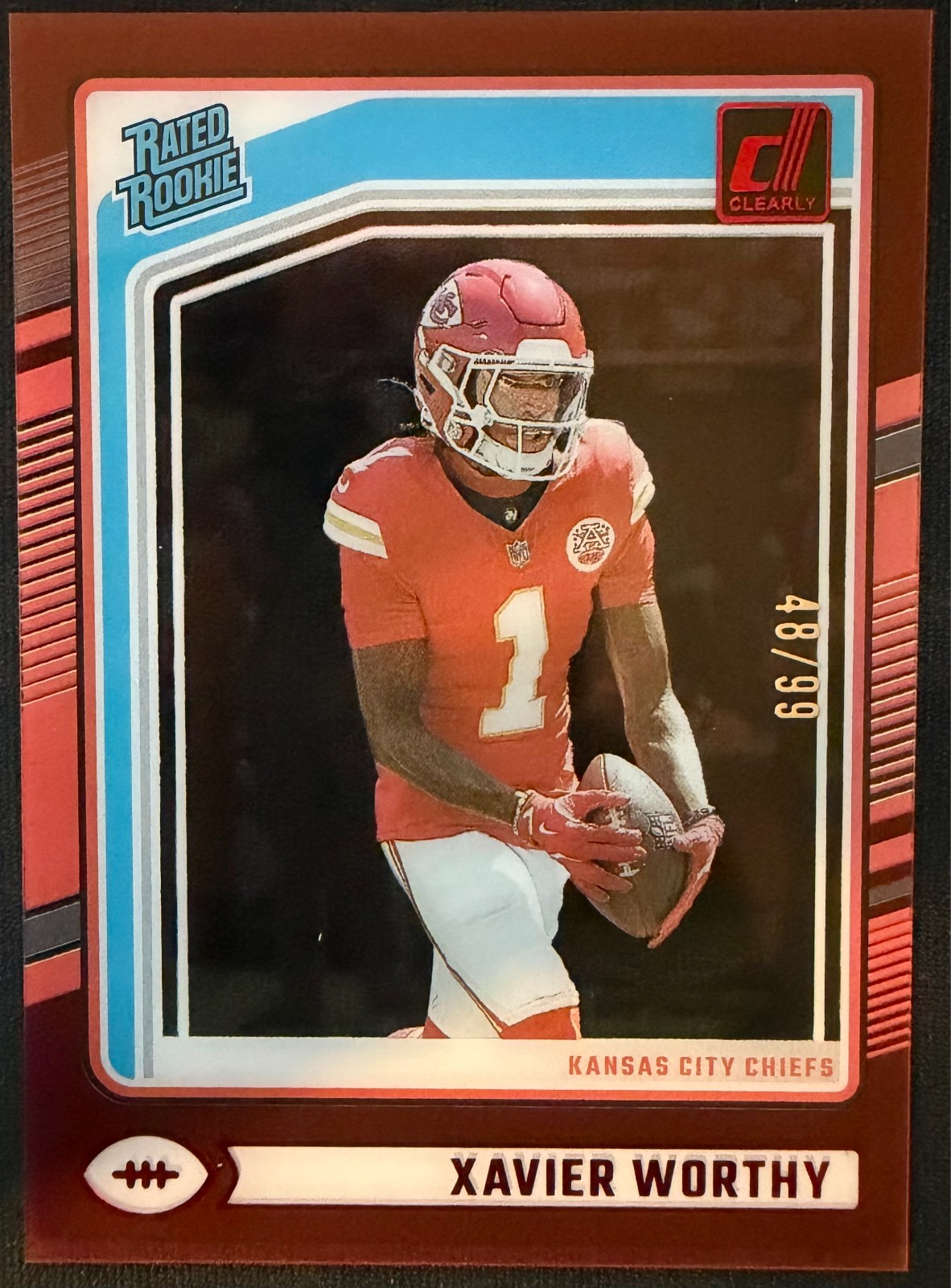 2024 Panini Clearly Donruss Xavier Worthy Red Rated Rookie 48/99 Chiefs