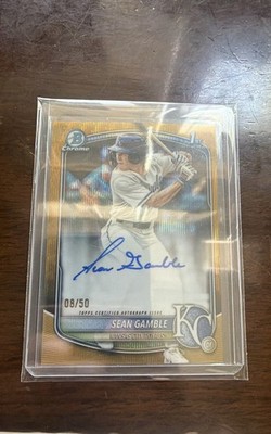 2025 Bowman 1st Sean Gamble Auto Gold Wave Refractor /50 GEM      