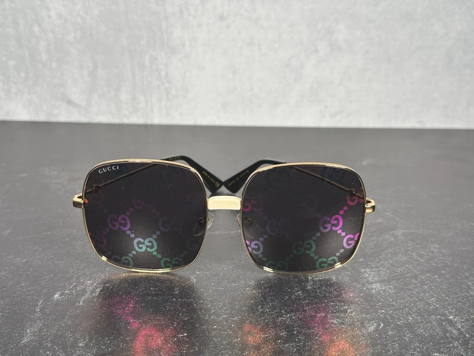 GUCCI MULTICOLOR GG LOGO SQUARE SUNGLASSES GG0414S GOLD 003 0414S! SHIPS TODAY! - Image 2 of 4