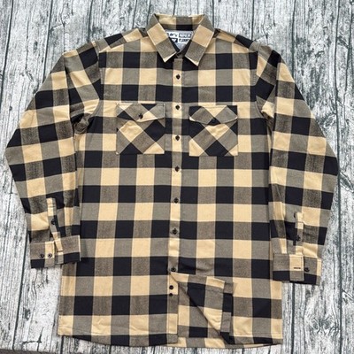 ASNL All Skill No Luck Napalm Line Flannel Shirt XL Long Tan Black Plaid USA
