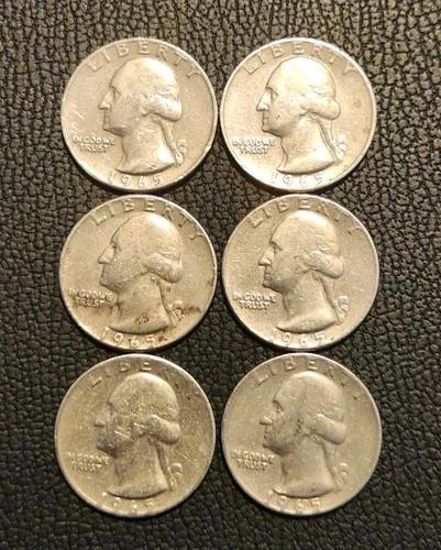 1965 Washington Quarters Lot of 6 Coins ( See Pictures )