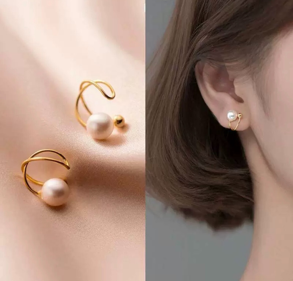 Copper Pearl Ear Cuff Clip for Women Non-Pierced Cartilage Earring