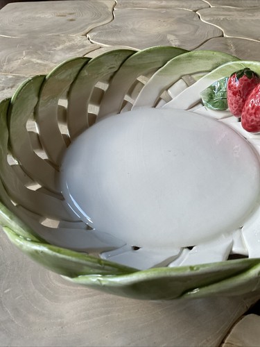 Lanzarin Ceramiche Strawberry Bowl Rare Weave Basket Ceramic Handmade Italy - Picture 6 of 7