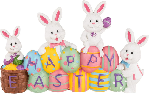 Easter Bunny Eggs Centerpiece Tabletop Decorations, Resin Rabbit Figurine Decor