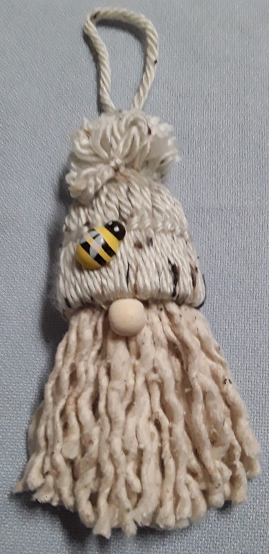New Handmade Yarn / Cotton Gnome Ornament w/Bumblebee