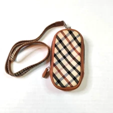 DAKS London Pouch Case with Strap Plaid Checks Tan Small Mini