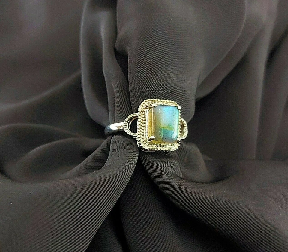 Natural Labradorite Ring Minimalist 925 Sterling Silver Birthstone jewelry - Image 3 of 4