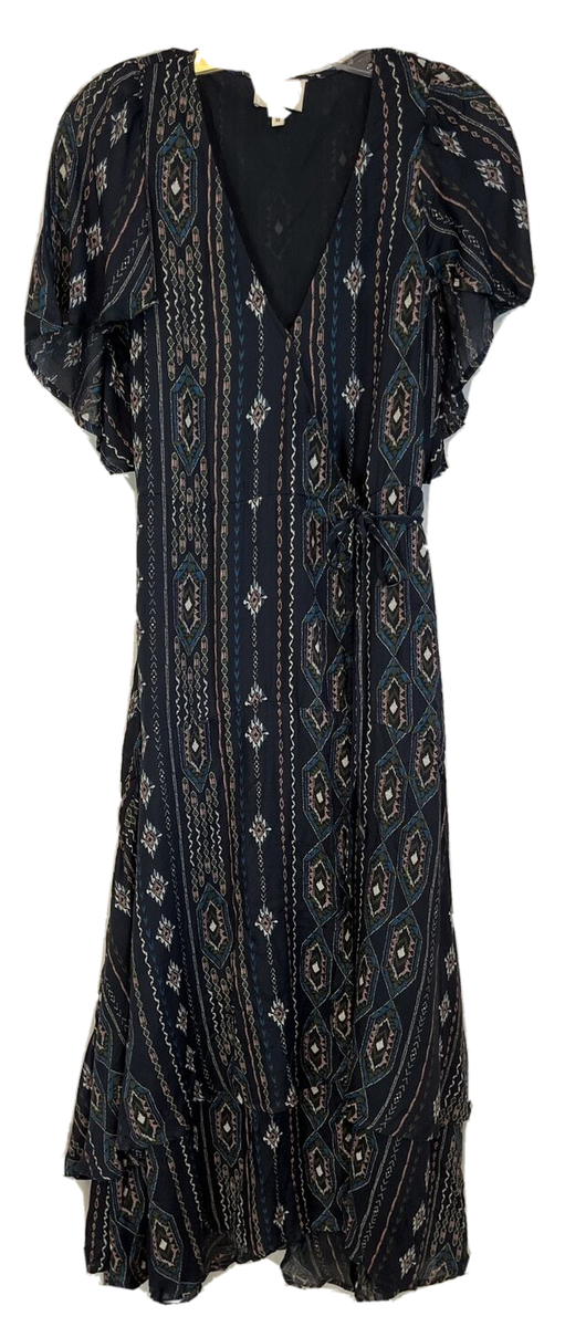 Haute Hippie Tribe Wrap Maxi Dress "Luna" Sz XS Blue Ikat A370016 Women CB64P Haute Hippie Tribe Wrap Maxi Dress "Luna" Sz XS Blue Ikat A370016 Women CB64P