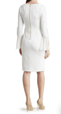 calvin klein women's solid sheath with chiffon bell sleeves dress SLEEVE DRESS, WHITE/CREAM , SIZE 4 NWT The Nova | Champagne Size:48