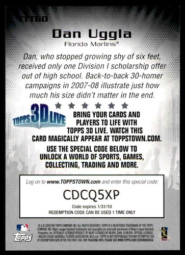 2009 Topps Updates & Highlights Ticket to ToppsTown Dan Uggla Florida Marlins - Picture 2 of 2