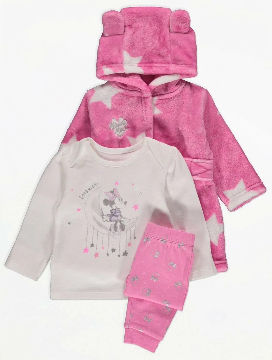 Baby Girls 3 Piece Disney Minnie Mouse Fleece Dressing Gown Pyjamas 0 6 MONTH