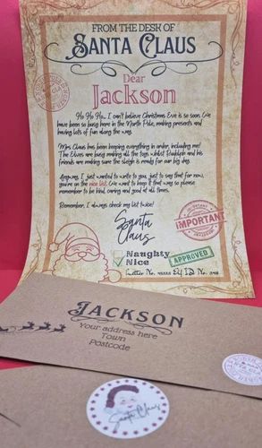 Personalised NICE LIST Letter from Santa Father Christmas With Envelope.