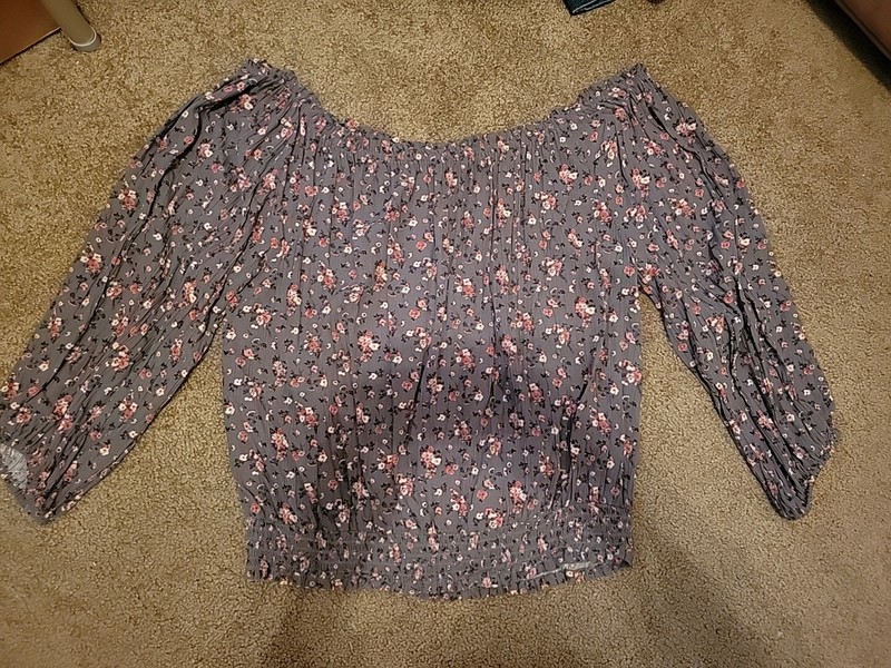 AEROPOSTALE Girls Off the Shoulder 3/4 Sleeve Pheasant Flower Top XL