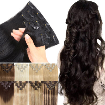 Thick Double Weft Clip in 100% Remy Human Hair Extensions Full Head Brunette USA