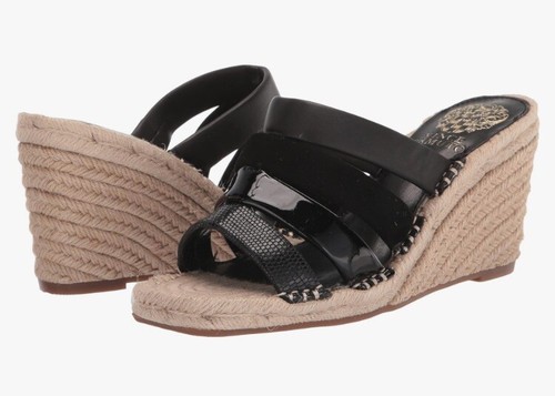 Vince Camuto Molisana Black Leather Espadrille Wedge Sandals Women's 9M (8.5)* - Picture 2 of 8