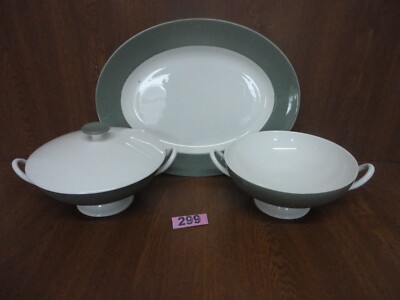 Wedgwood Salbeigrün - 2 Gemüseterrinen & große Fleisch Servierplatte / Teller