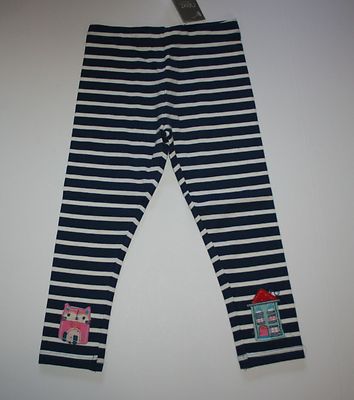 New NEXT UK 3T Navy White Striped Leggings House & Kitty Cat Appliques Full Leng