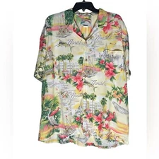 VTG Paradise Found Hawaiian Shirt Men XL Florida Parrots Flamingo Floral Disney