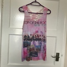 Canotta Top of The Rock NYC taglia S 8 senza maniche New York rosa pizzo