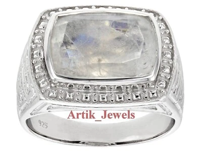 Natural Rainbow Mondstein Ring mit 14K Weißgold Plattiertem Sterling Silber - Bild 1 von 4