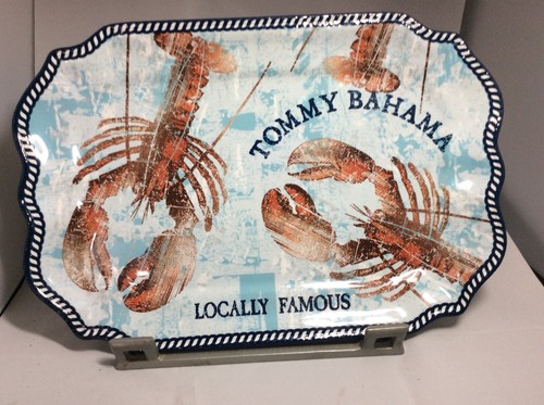 Tommy Bahama Crackled Lobster Serving Platter Tray With Navy Rope Melamine Heavy - Picture 2 of 7