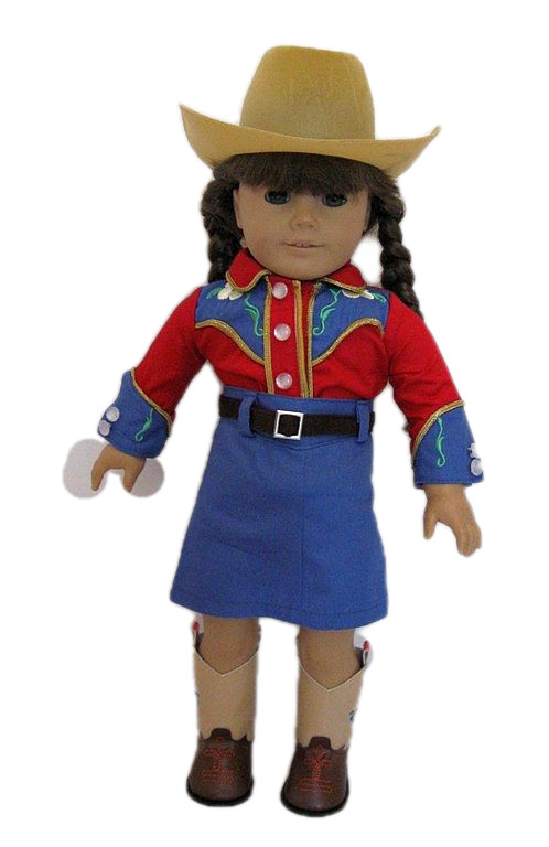 18" Cowgirl Skirt Blue Top Red Boots Fit 18 Inch Girl Dolls