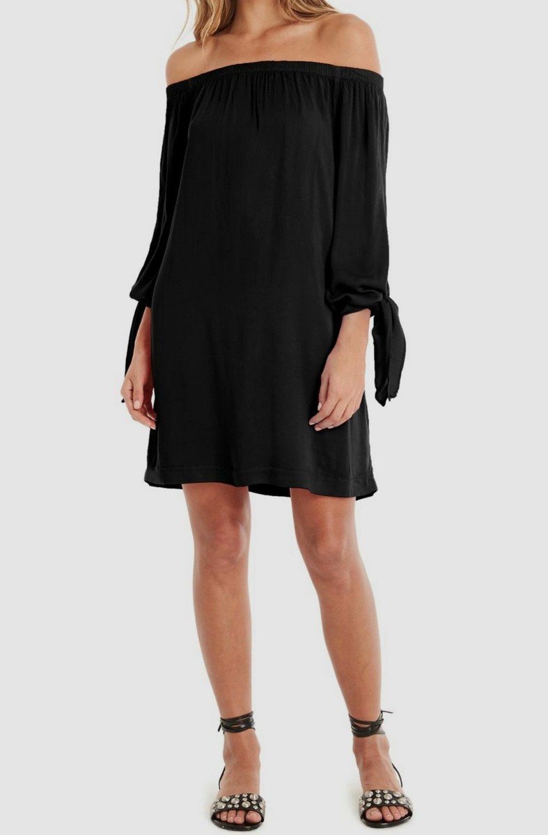 black off the shoulder shift dress Women's Black Slinky Contrast Off The Shoulder Shift Dress