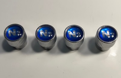 4  Nitrogen VALVE STEM CAPS - With - Blue N2 inlayed.. 