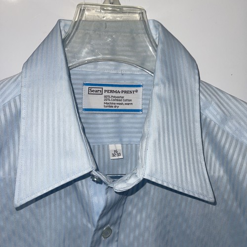 Sears Perma Prest Men's Shirt 16 32-33 Button Up Light Blue Retro Vintage - Picture 2 of 14