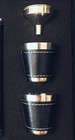 8 oz BLACK LEATHER COVERED Flask, 2 Shot Cups & Funnel,  vintage MONT-BLEU TAHOE — photo 3
