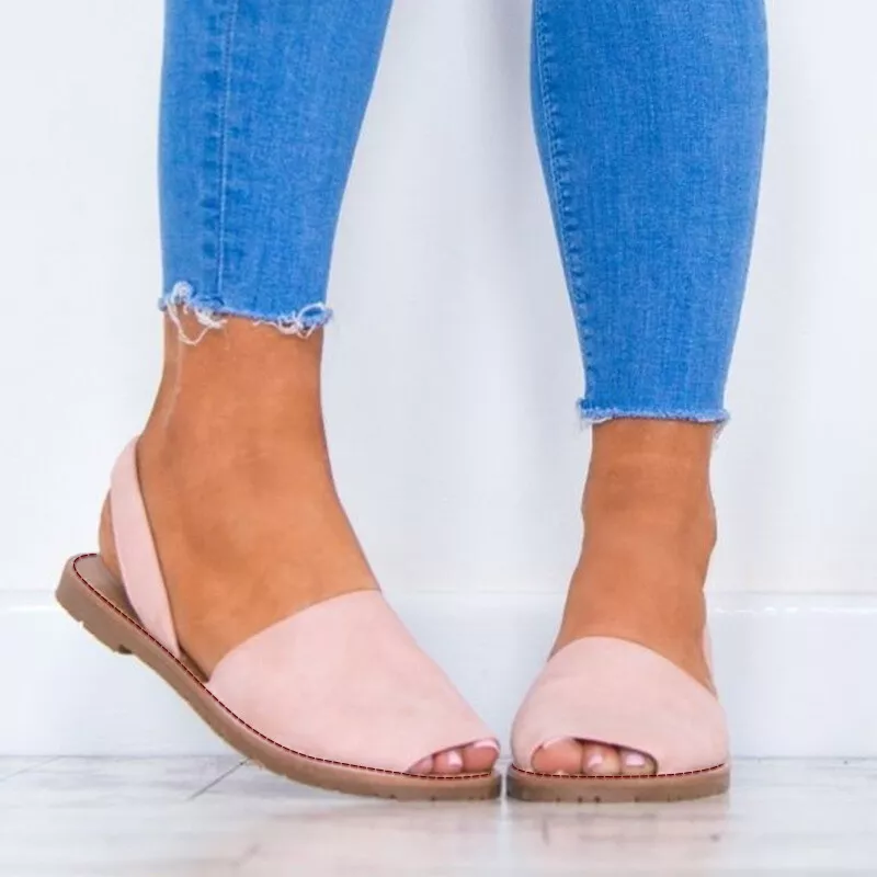 Women Summer Peep Toe Slingback Sandals Flat Shoes Casual Beach