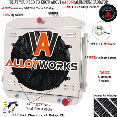 4 ROW RADIATOR+SHROUD FAN FOR 1955 1956 1957 CHEVY BEL AIR Nomad Del Ray V8 AT