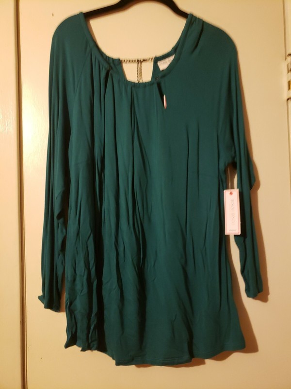 NWT Womens Plus Bisou Bisou Casual Tops, Green, Sz. 1X