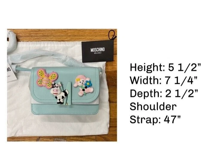 Borsa a tracolla SS22 MOSCHINO Couture Jeremy Scott Calico turchese mucca pecora patch