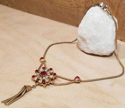 Starburst Rhinestone Necklace Red White Fashion Costume Jewelry Vtg- Swanky Barn