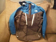 NORTH FACE Hyvent MEDIUM 10-12 Blue/Gray Jacket Shell w Hood