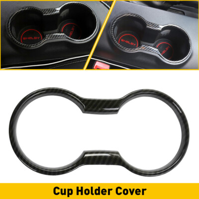 Cup Holder Cover Trim Carbon Fiber Interior Accessories For Ford Mustang 2015+