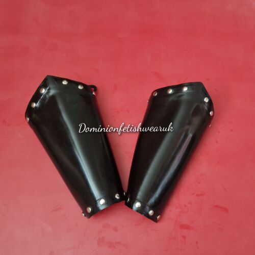 Latexhandschuhe Paar schwarzer Nieten Handgelenkmanschette schwer Gummi Zubehör Fetischkleidung UK - Bild 3 von 3