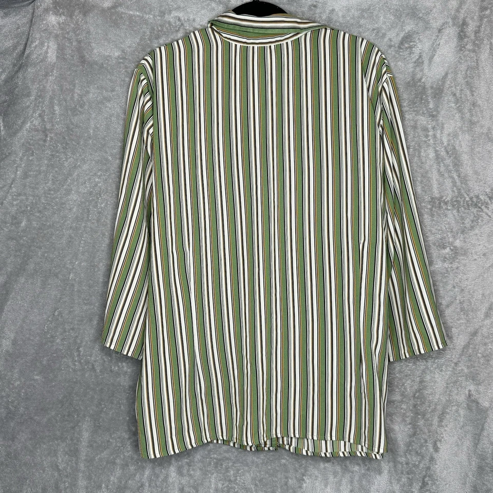 Camisa Top Joanna 3X Verde Rayas Cuello Redondo Manga 3/4 Imitación Abotonada Para Mujer Foto 4 de 4