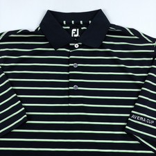 FootJoy FJ Men's Medium M Striped Performance Golf Polo Shirt Navy Blue Green