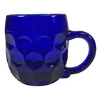 NEW MARTINSVILLE Thumbprint 24 Cobalt Blue Glass Mug 1930s Depression Era 3.5"