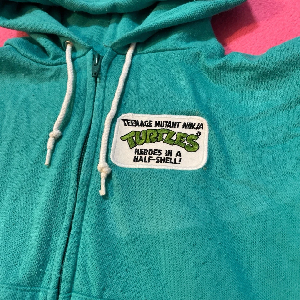 Vintage RARE 90’s Teenage Mutant Ninja Turtles Green Zip Up Kids Hoodie Sz 8/10 - Imagem 3 de 4